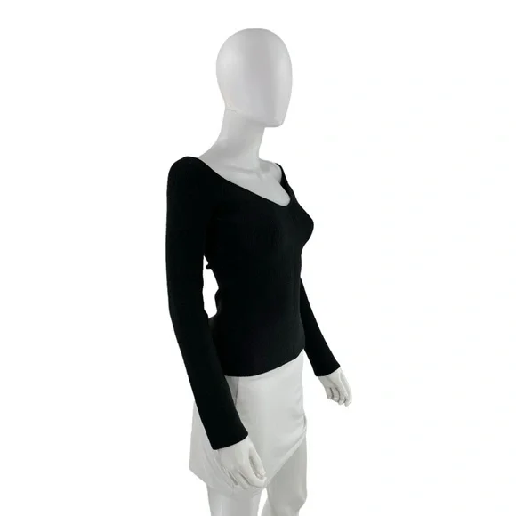 Tuckernuck NEW Black Knit Nicola Compression Off the Shoulder V Neck Top Size L - Picture 6 of 9